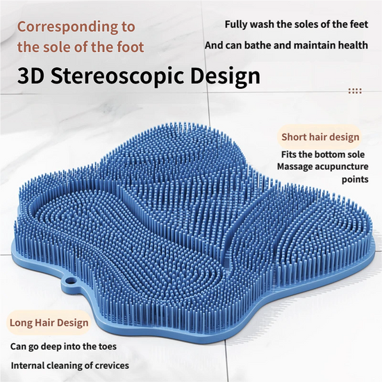 Blue 3D Butterfly Silicone Bath Massage Mat with Suction Cup & Dual-Zone Massage Bristles - Exfoliating Back Scrubber & Foot Deep Cleaner