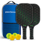 Black and Green Lightweight Fiberglass Pickleball Paddle Set - 2 High-Rebound Rackets with PU Comfort Grip, 4 Balls and Carry Bag for Outdoor Play