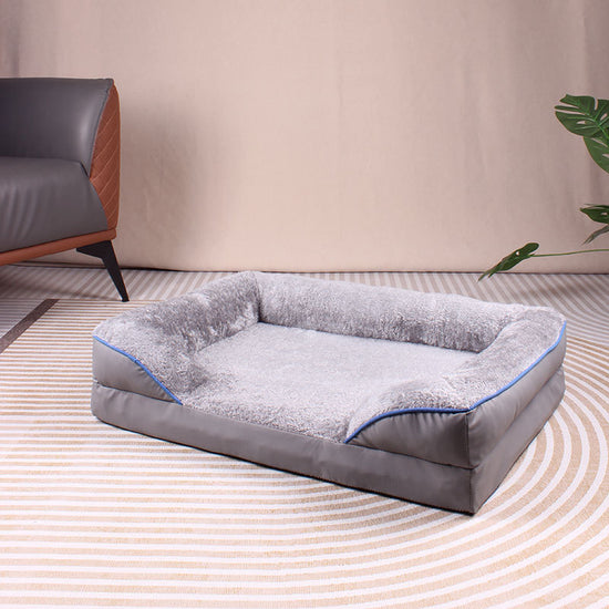 Grey Waterproof Egg-Crate Foam Therapeutic Pet Sofa Bed and Fleece Lounge (XL Size 110 x 82 x 17 CM) - Low Entry, High Bolster Support & Zipper Removable Cover