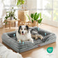 Beige Waterproof Egg-Crate Foam Therapeutic Pet Sofa Bed and Fleece Lounge (M Size 74 x 53 x 17 CM) - Low Entry, High Bolster Support & Zipper Removable Cover