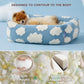 76x60x20 CM Cute Square Plush Pet Bed with Removable Cover & 5 Bolsters Support - Green Daisies Machine Washable Calming Dog & Cat Sofa