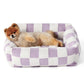 63x53x17 CM Cute Square Plush Pet Bed with Removable Cover & 5 Bolsters Support - Purple Plaid Machine Washable Calming Dog & Cat Sofa