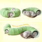 Green Cute Foldable Cat Tunnel Bed with Dual-Zipper Detachable & Connectable Design - 2-in-1 Versatile Circular Doughnut Nest & S-Curve Play Center, Easy Fold-Away Storage (85x85x26CM)