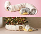 Yellow Cute Foldable Cat Tunnel Bed with Dual-Zipper Detachable & Connectable Design - 2-in-1 Versatile Circular Doughnut Nest & S-Curve Play Center, Easy Fold-Away Storage (85x85x26CM)