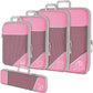 Pink Waterproof Travel Compression Packing Cube Set of 5 Sizes with Carry Handles - 50% Space Saving Breathable Nylon Luggage Organizer