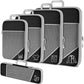 Black Waterproof Travel Compression Packing Cube Set of 5 Sizes with Carry Handles - 50% Space Saving Breathable Nylon Luggage Organizer
