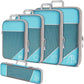 Blue Waterproof Travel Compression Packing Cube Set of 5 Sizes with Carry Handles - 50% Space Saving Breathable Nylon Luggage Organizer