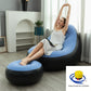 Blue Inflatable Flocked Lounge Chair & Ottoman Set with Foot Pump - Portable Ergonomic S-shaped Air Lounger for Indoor & Outdoor