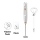 White Wireless 3-Speed Milk Frother & Egg Whisk with Dual Mixing Heads & Hidden Hook - Handheld USB Rechargeable Foam Maker for Coffee, Cream & Baking