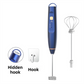 Blue Wireless 3-Speed Milk Frother & Egg Whisk with Dual Mixing Heads & Hidden Hook - Handheld USB Rechargeable Foam Maker for Coffee, Cream & Baking
