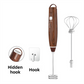 Wood Grain Wireless 3-Speed Milk Frother & Egg Whisk with Dual Mixing Heads & Hidden Hook - Handheld USB Rechargeable Foam Maker for Coffee, Cream & Baking