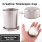 3-Capacity Bronze Stainless Steel Collapsible Travel Cup Set(75ml + 150ml + 250ml) - Compact Telescopic Drinking Cup with Keychain & Dust-Proof Lid for Outdoor Hiking and Camping