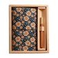 Cornflower Retro A6 Travelers Leather Notebook & Wooden Pen Gift Box - Floral Botanical Loose-Leaf Journal with Bronze Charm, Kraft Paper and Lined Paper