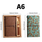 Shiny Green Retro A6 Travelers Leather Notebook & Wooden Pen Gift Box - Floral Botanical Loose-Leaf Journal with Bronze Charm, Kraft Paper and Lined Paper