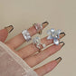 4PCS Vintage Camellia Handmade Enamel Stackable Wide Metal Rings A+B+C+D with Zirconia Accents - French Style Stackable Floral Band for Women