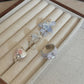 4PCS Vintage Camellia Handmade Enamel Stackable Wide Metal Rings A+B+C+D with Zirconia Accents - French Style Stackable Floral Band for Women