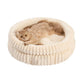 50x50x18 CM Beige Ultra-Soft Thickened Round Pet Bed with Stripe Texture - Plush Self-Warming Donut Nest for Cats and Small Dogs