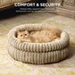 50x50x18 CM Pink Ultra-Soft Thickened Round Pet Bed with Stripe Texture - Plush Self-Warming Donut Nest for Cats and Small Dogs
