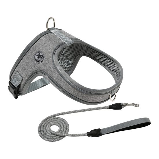 S Size Grey Waterproof Reflective Saddle-Style Dog Harness & 1.5M Leash Set - Breathable Anti-Choke Escape-Proof Step-In Walking Gear