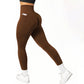M Size Coffee Breathable High-Waist Ruched Butt-Lift Yoga Leggings - Dual Pockets & No Front T - LineNaked-Feel Performance Tights for Gym, Running & Pilates