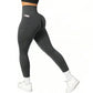 L Size Dark Grey Breathable High-Waist Ruched Butt-Lift Yoga Leggings - Dual Pockets & No Front T - LineNaked-Feel Performance Tights for Gym, Running & Pilates