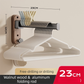23CM Moisture Aluminum Folding Towel Rack Integrated Bottom Hook - 90° Folding Black Walnut Grain Wall-Mounted Drying Rod and Organize