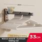 33CM Moisture Aluminum Folding Towel Rack Integrated Bottom Hook - 90° Folding Black Walnut Grain Wall-Mounted Drying Rod and Organize