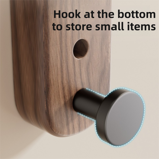 33CM Moisture Aluminum Folding Towel Rack Integrated Bottom Hook - 90° Folding Black Walnut Grain Wall-Mounted Drying Rod and Organize