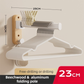 23CM Moisture Aluminum Folding Towel Rack Integrated Bottom Hook - 90° Folding White Beechwood Grain Wall-Mounted Drying Rod and Organize