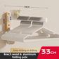 33CM Moisture Aluminum Folding Towel Rack Integrated Bottom Hook - 90° Folding White Beechwood Grain Wall-Mounted Drying Rod and Organize