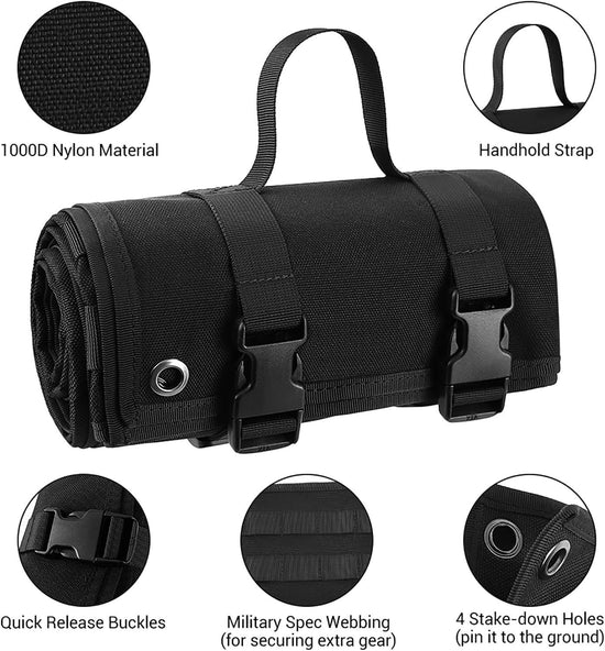 200x75CM Khaki Outdoor Tactical Roll-Up Shooting Mat - MOLLE Webbing & Stake Down Eyelets - Portable Waterproof Ground Pad for Field Training, Camping & Picnic