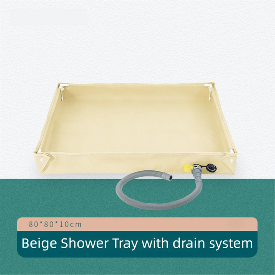 80x80x10CM Beige Portable Outdoor Shower Tray & Versatile Collapsible Water Basin - Reinforced Support and Drainage System- Leak-proof Oxford Large Base for Camping, Beach & Garden