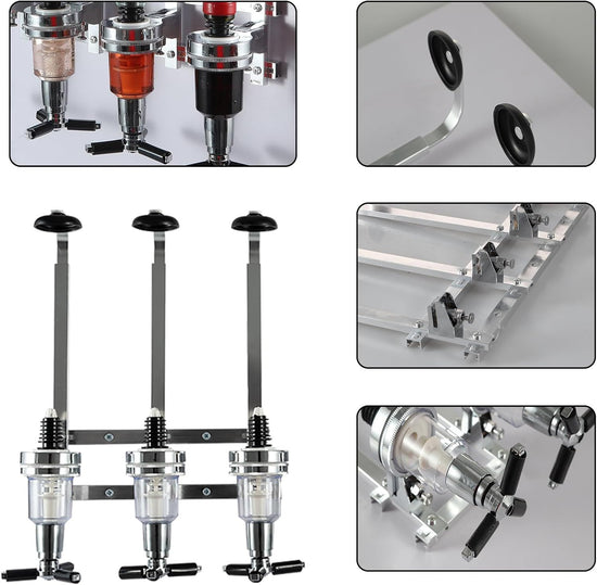 Professional Wall-Mounted Alcohol Tot Dispenser (3 Head) - Heavy Duty Adjustable Metal Wine Rack Decor with Spring-Loaded Bottle Holder
