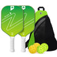 Gradient Green Fiberglass Pickleball Paddle Set - USAPA High-Rebound Dual Rackets (TPU Edge), 4 Outdoor Balls & Triangle Carry Case for Outdoor Play