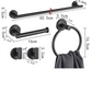 5PCS Matt Black Stainless Steel Bathroom Organizer Set - Wall-Mounted Rotatable Towel Bar, Toilet Paper Holder, Towel Ring & Versatile T-shaped Hooks