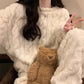 White Coral Fleece Jacquard Thermal Pajama Set — Autumn/Winter Fleece-Lined, Thickened, Casual Loungewear