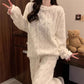 White Coral Fleece Jacquard Thermal Pajama Set — Autumn/Winter Fleece-Lined, Thickened, Casual Loungewear