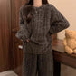 Grey Coral Fleece Jacquard Thermal Pajama Set — Autumn/Winter Fleece-Lined, Thickened, Casual Loungewear