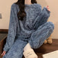 Blue Coral Fleece Jacquard Thermal Pajama Set — Autumn/Winter Fleece-Lined, Thickened, Casual Loungewear