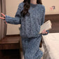 Blue Coral Fleece Jacquard Thermal Pajama Set — Autumn/Winter Fleece-Lined, Thickened, Casual Loungewear
