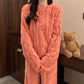 Pink Coral Fleece Jacquard Thermal Pajama Set — Autumn/Winter Fleece-Lined, Thickened, Casual Loungewear