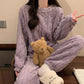 Purple Coral Fleece Jacquard Thermal Pajama Set — Autumn/Winter Fleece-Lined, Thickened, Casual Loungewear
