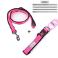 Pink L size Vibrant Reflective Dog Collar and Leash Set - Adjustable Nylon Pet Harness with Comfortable Padding