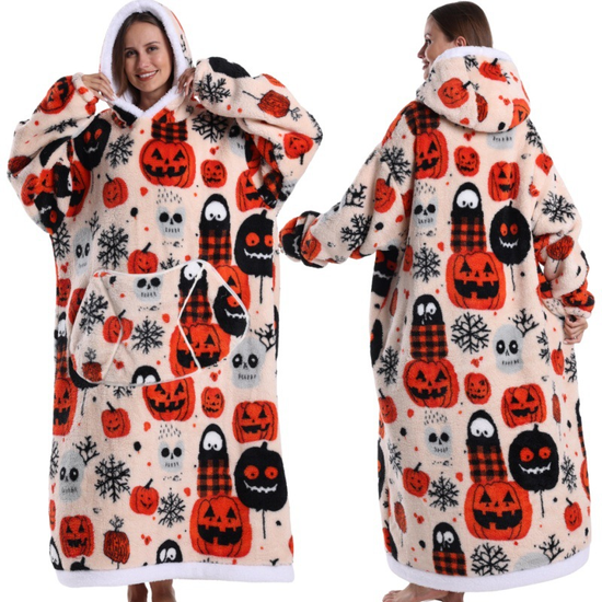 Festive Pumpkin Style Oversized Hooded Blanket for Adults - Ultra Soft & Warm Wearable Fleece Throw with Giant Pocket, Perfect for Winter, Christmas & Valentine&