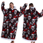 Skull Design Oversized Hooded Blanket for Adults - Ultra Soft & Warm Wearable Fleece Throw with Giant Pocket, Perfect for Winter, Christmas & Valentine&
