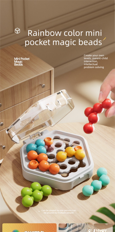 White Hexagonal Pocket Rainbow Bead Puzzle — A Mini Logic Game with Original Levels, an Interactive Educational Toy for Parents and Children Aged 6+