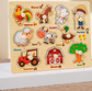 Wooden Puzzle Board for Toddlers - Early Learning Shape Sorter & Hand-Eye Coordination Toy for Kids 3+, Educational & Durable【Farmhouse Style】