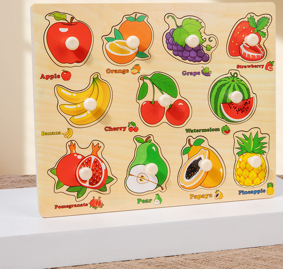 Wooden Puzzle Board for Toddlers - Early Learning Shape Sorter & Hand-Eye Coordination Toy for Kids 3+, Educational & Durable【Fruit Style】