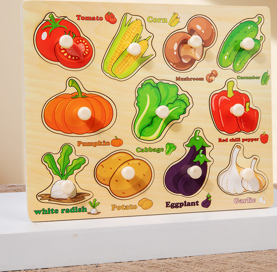 Wooden Puzzle Board for Toddlers - Early Learning Shape Sorter & Hand-Eye Coordination Toy for Kids 3+, Educational & Durable【Vegetable Style】