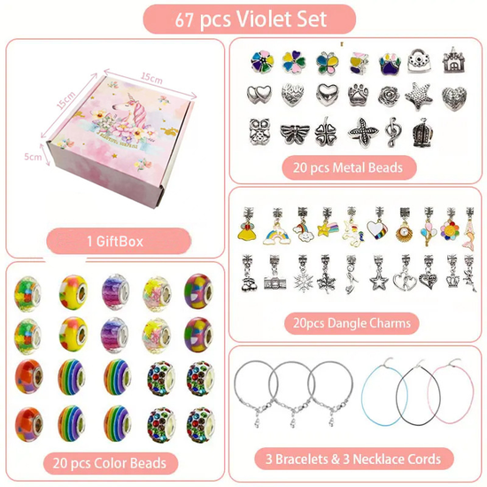 67-Piece Pink unicorn Craft Set (Includes Beads, Charms, and Storage Case) -Kids&